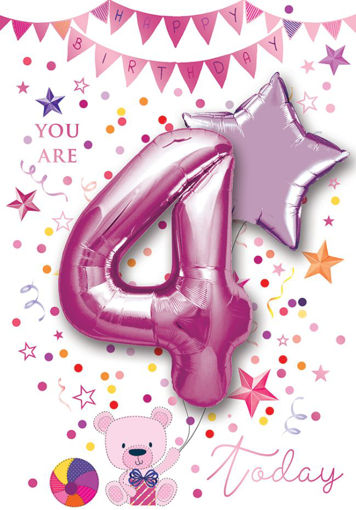 Picture of 4TH BIRTHDAY CARD + FOIL BALLOON PINK & PINK STAR